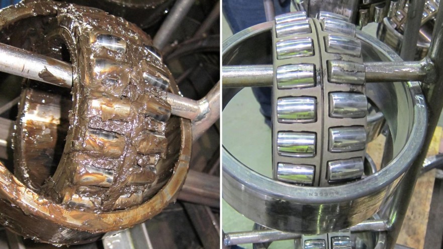 Desmontagem e limpeza na repotencializacao de rolamentos Desmontagem e limpeza na repotencialização de rolamentos