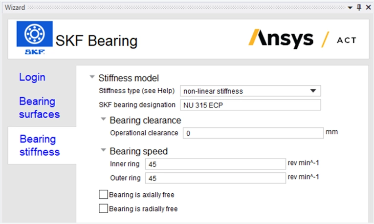 detalhes do aplicativo skf bearing para ansys Detalhes do aplicativo ‘SKF Bearing’ para Ansys.